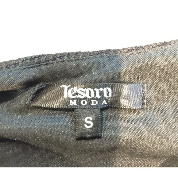 Tesoro Moda Womens Small Black Straight Bodycon Dress Embroidered Mesh Stretch - Picture 3 of 9